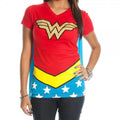 DC Comics Wonder Woman Glittered Juniors Red V Neck T-Shirt And Cape
