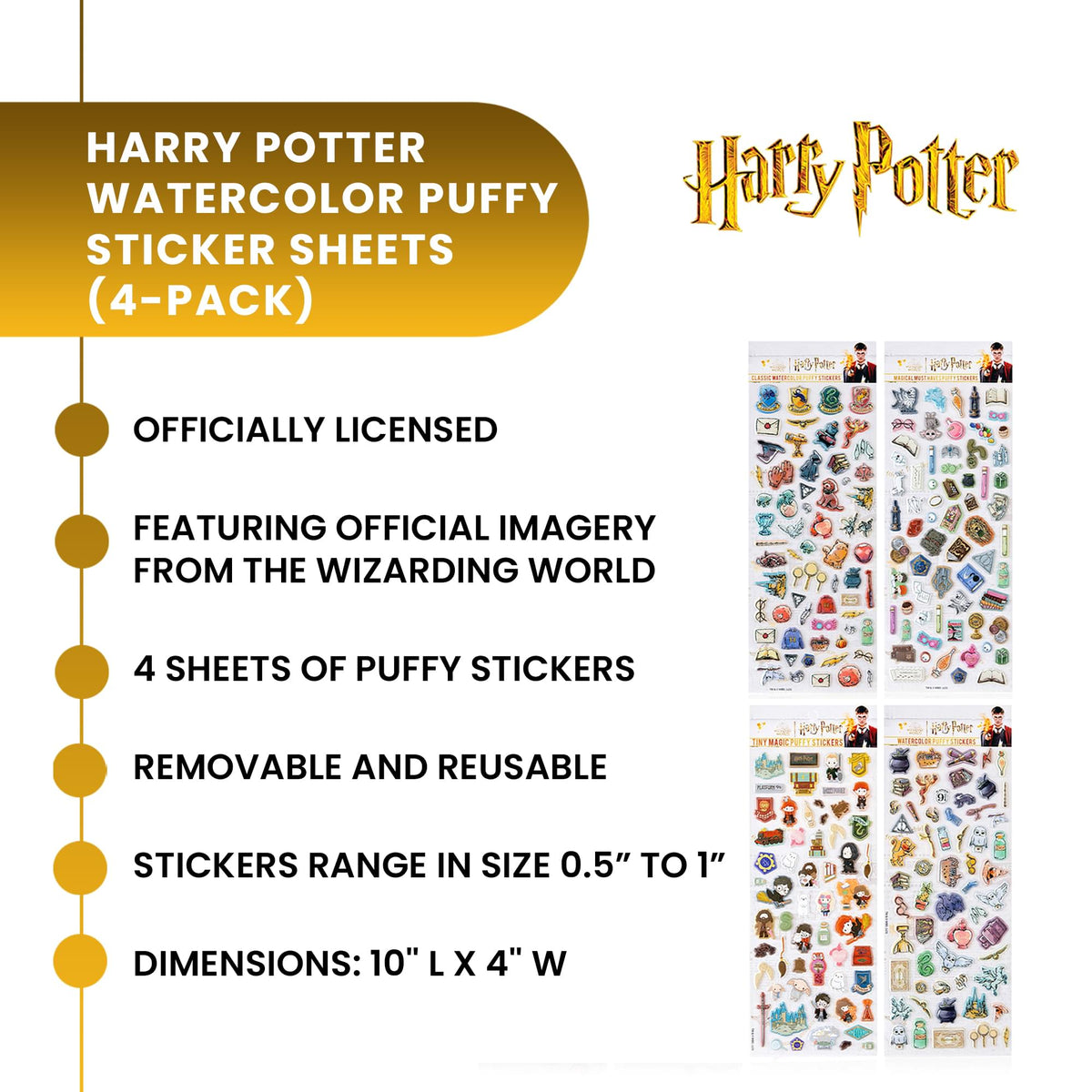 Harry Potter Watercolor Puffy Sticker Sheets | 4-Pack
