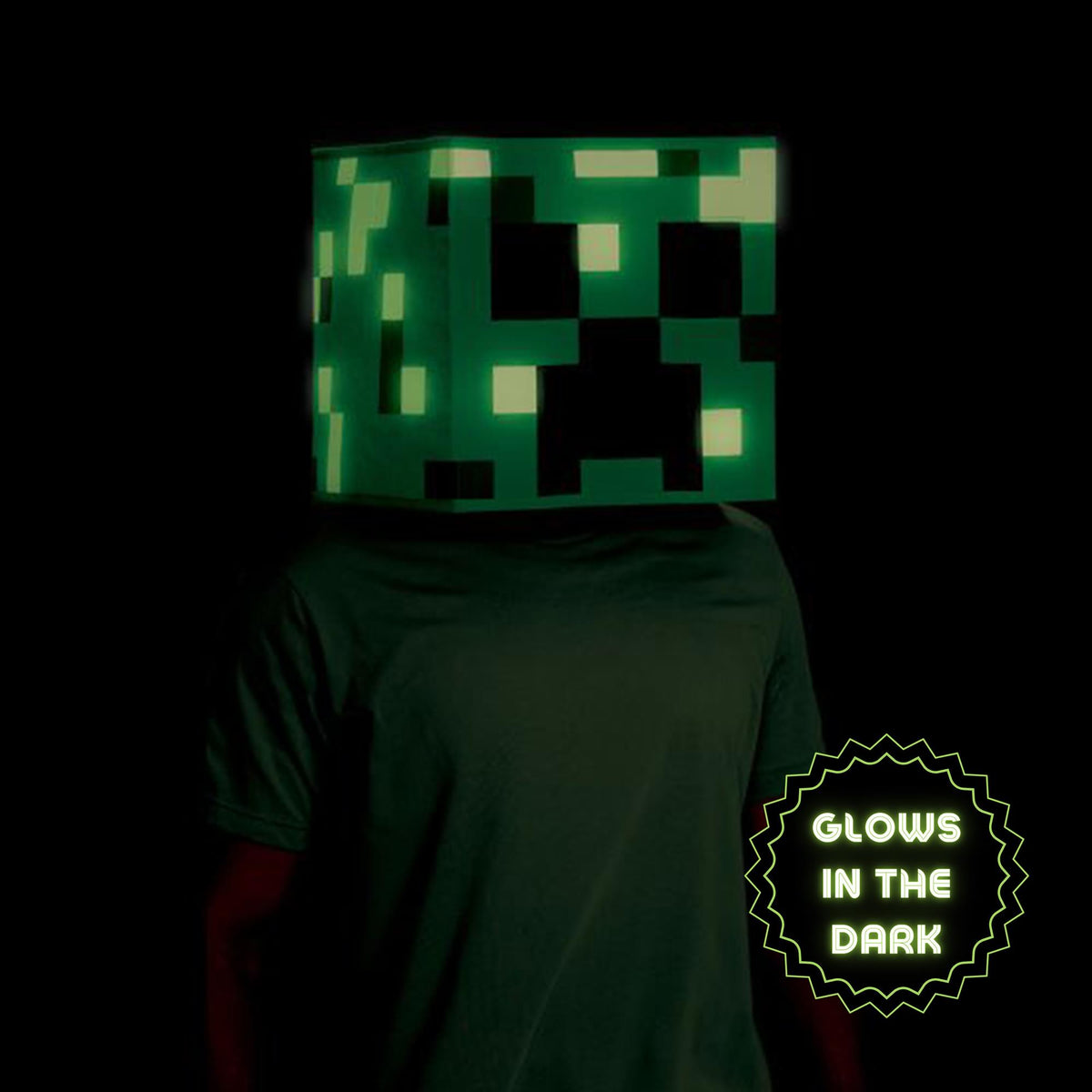 Minecraft Creeper Block Head Glow In The Dark Costume Mask