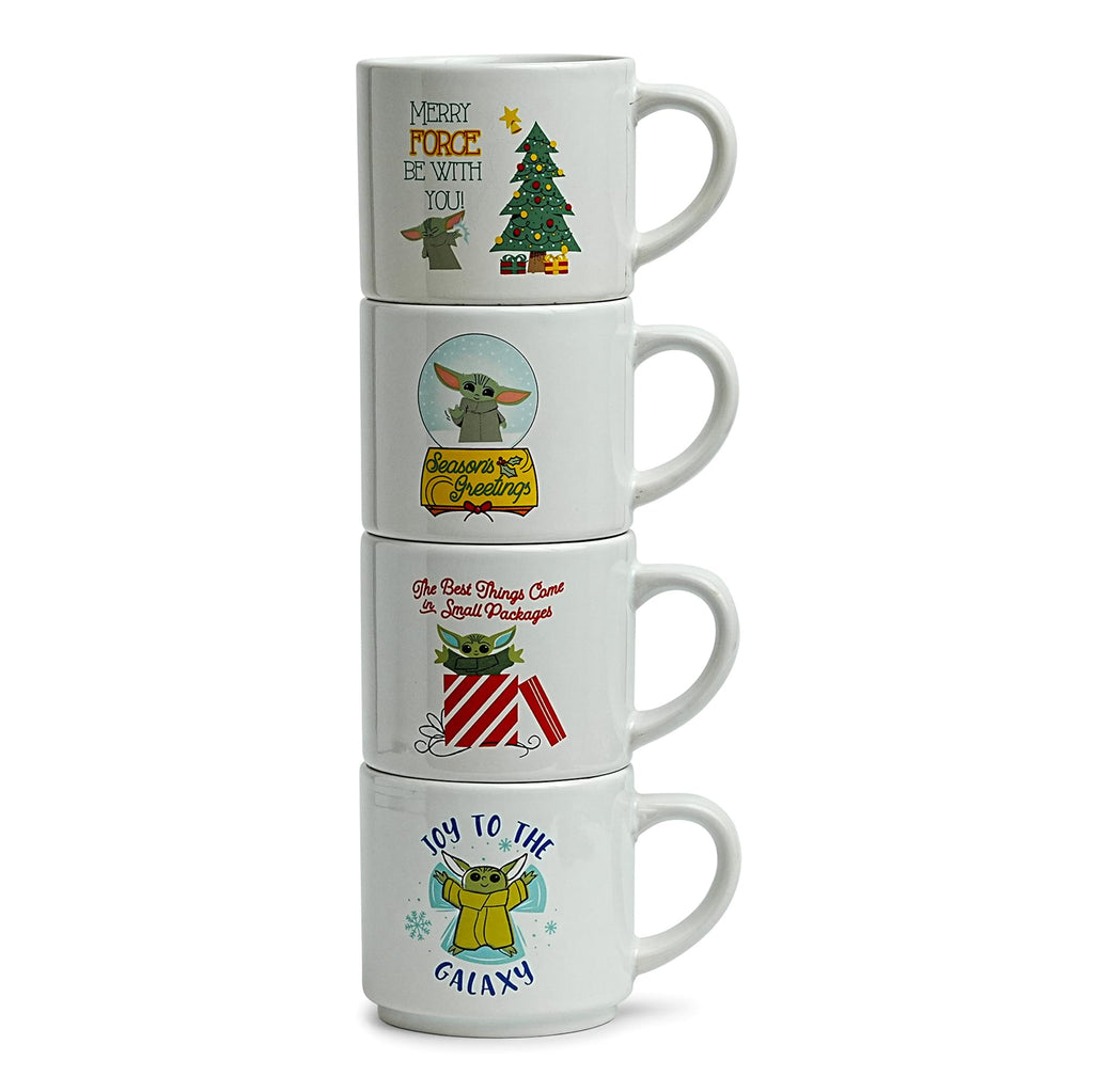 Star Wars Grogu Holiday Cuteness 4-Piece 10oz Stackable Ceramic Mug Set