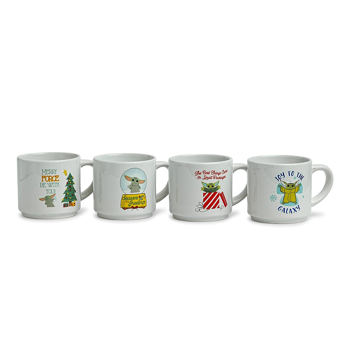 Star Wars Grogu Holiday Cuteness 4-Piece 10oz Stackable Ceramic Mug Set