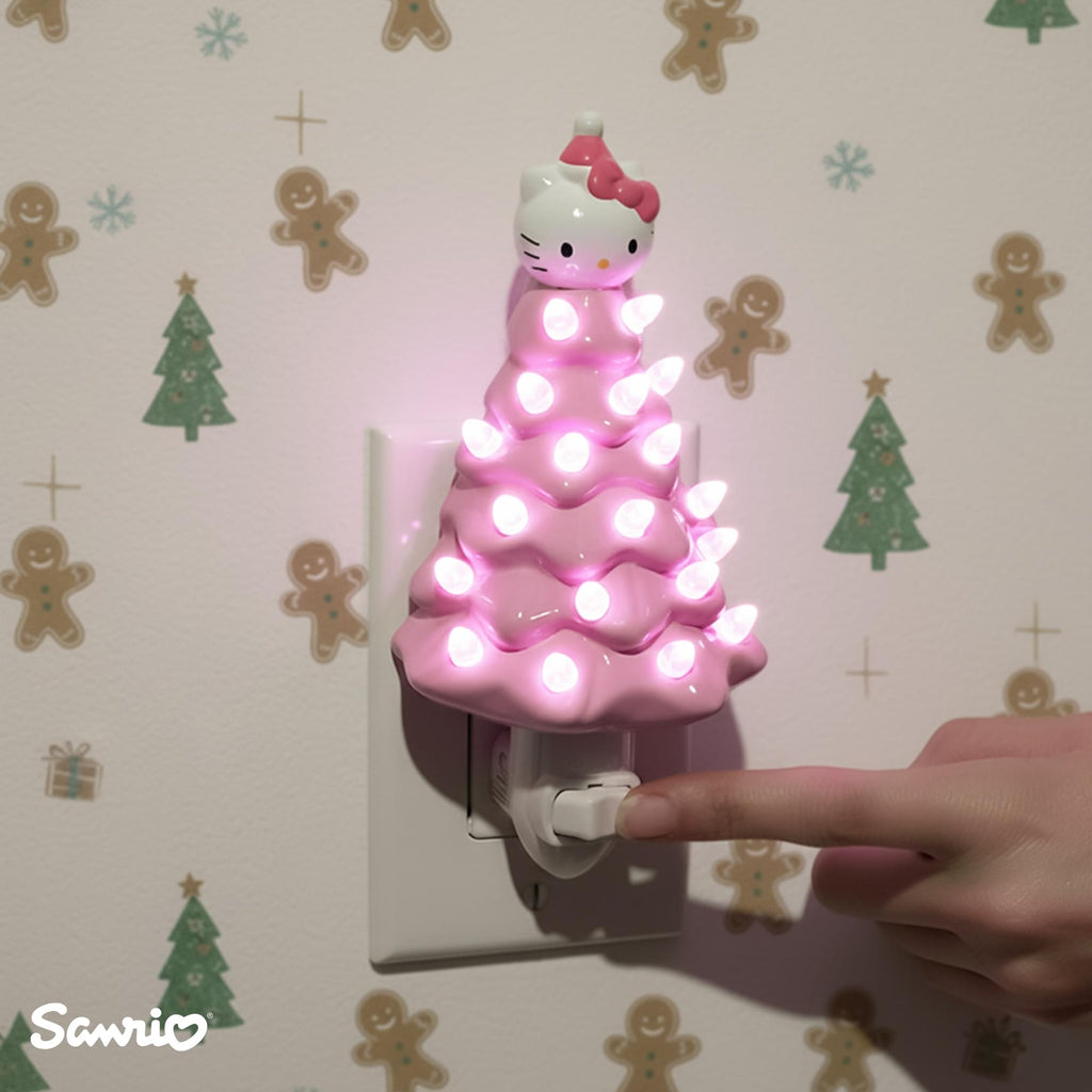 Sanrio Hello Kitty Pink 6-Inch Ceramic Christmas Tree Plug-In Nightlight