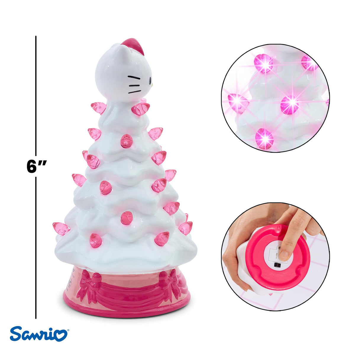 Sanrio Hello Kitty White Light-Up Ceramic Christmas Tree | 6 Inches Tall