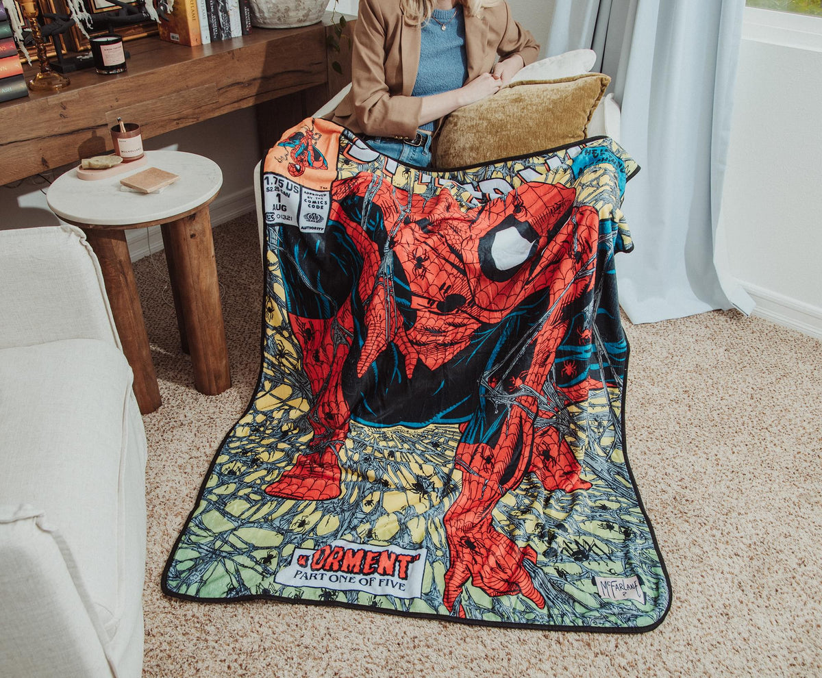 Marvel Comics Spider-Man Comic Book Cover Fleece Throw Blanket | 45 x 60 Inches