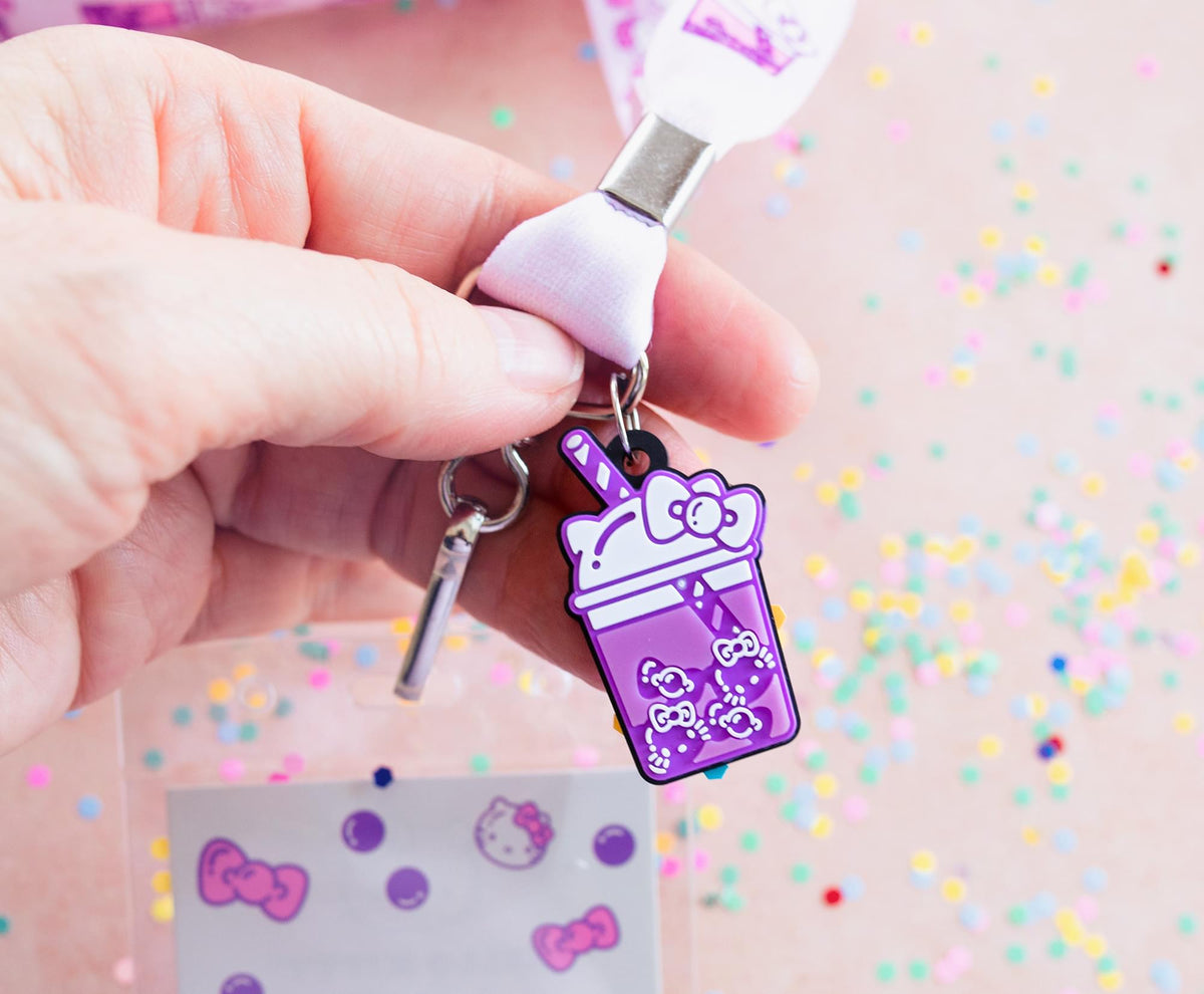 Sanrio Hello Kitty and Keroppi Boba Tea Lanyards With Badge Holders | Set of 2