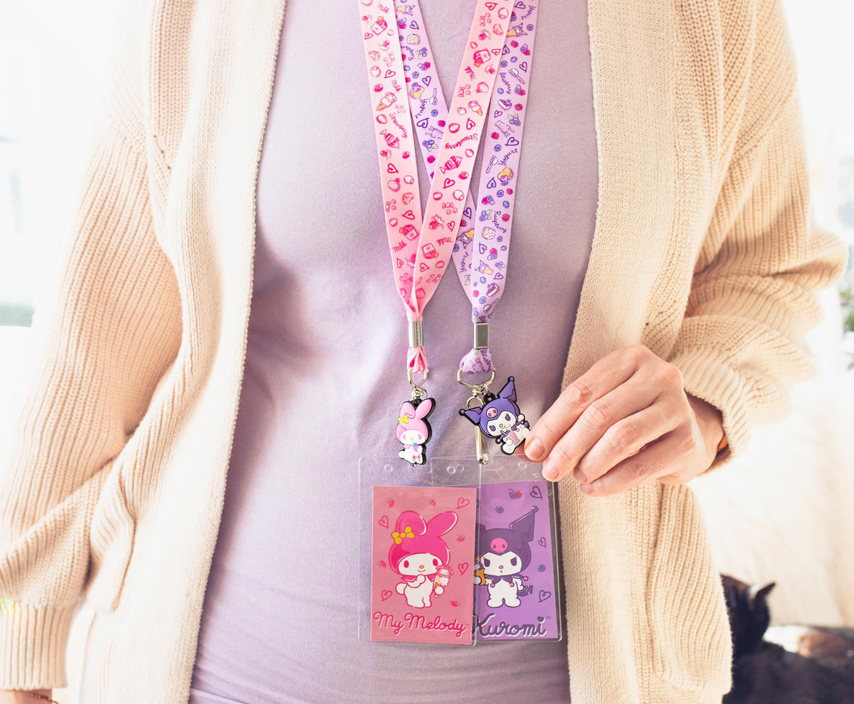 Sanrio My Melody And Kuromi Lanyards With ID Badge Holders and Charms | Set of 2