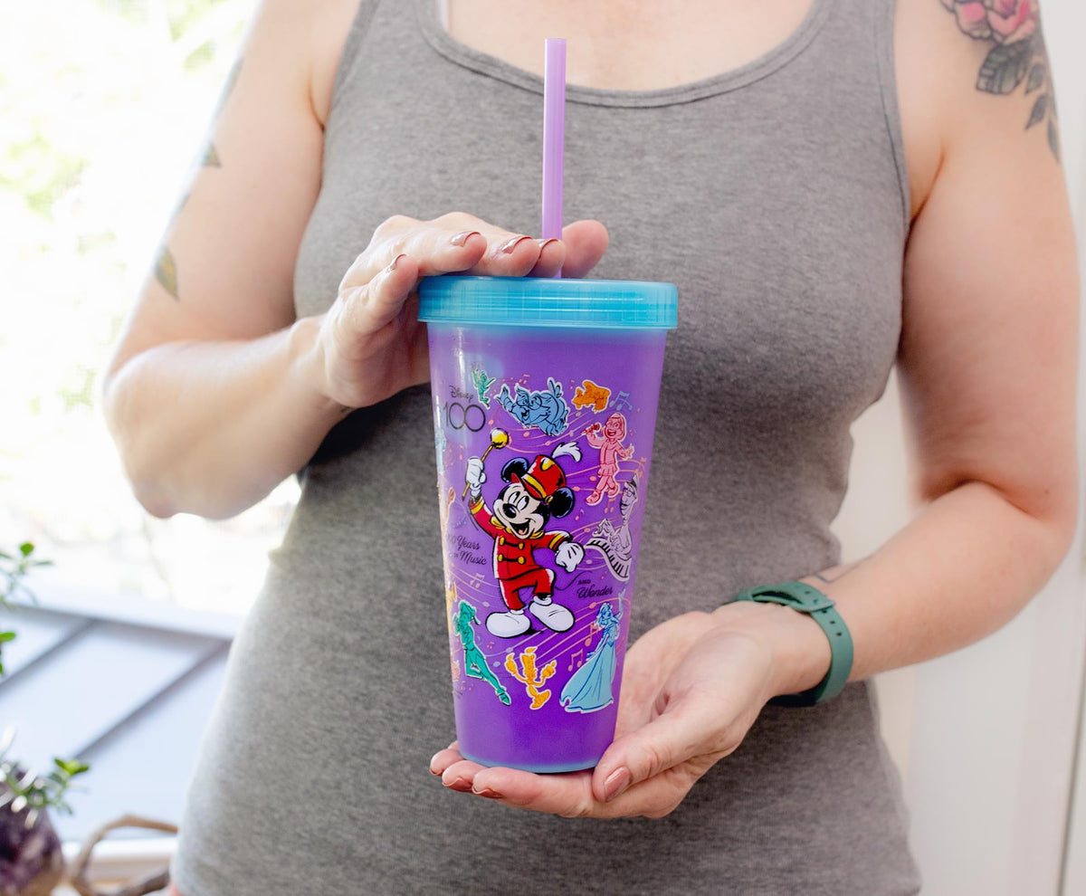Disney 100 Mickey Mouse Color-Change Tumbler With Lid and Straw | Holds 20 Ounce