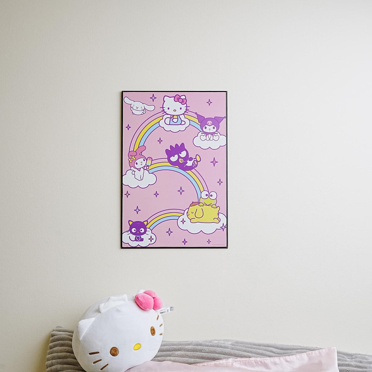 Sanrio Hello Kitty and Friends Rainbows And Clouds 13 x 19 Inch Framed MDF Wall Art