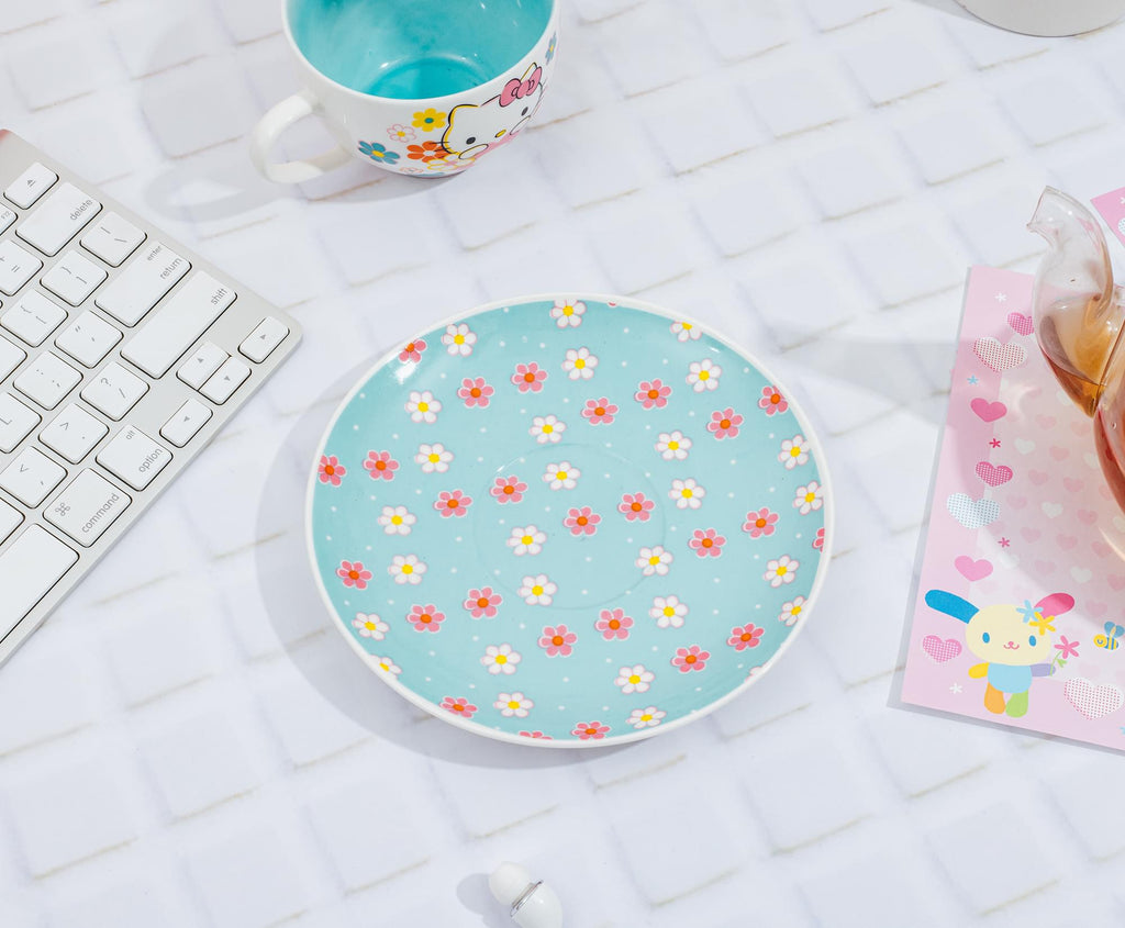 Sanrio Hello Kitty Floral Bone China Teacup and Saucer Set | Holds 7 Ounces