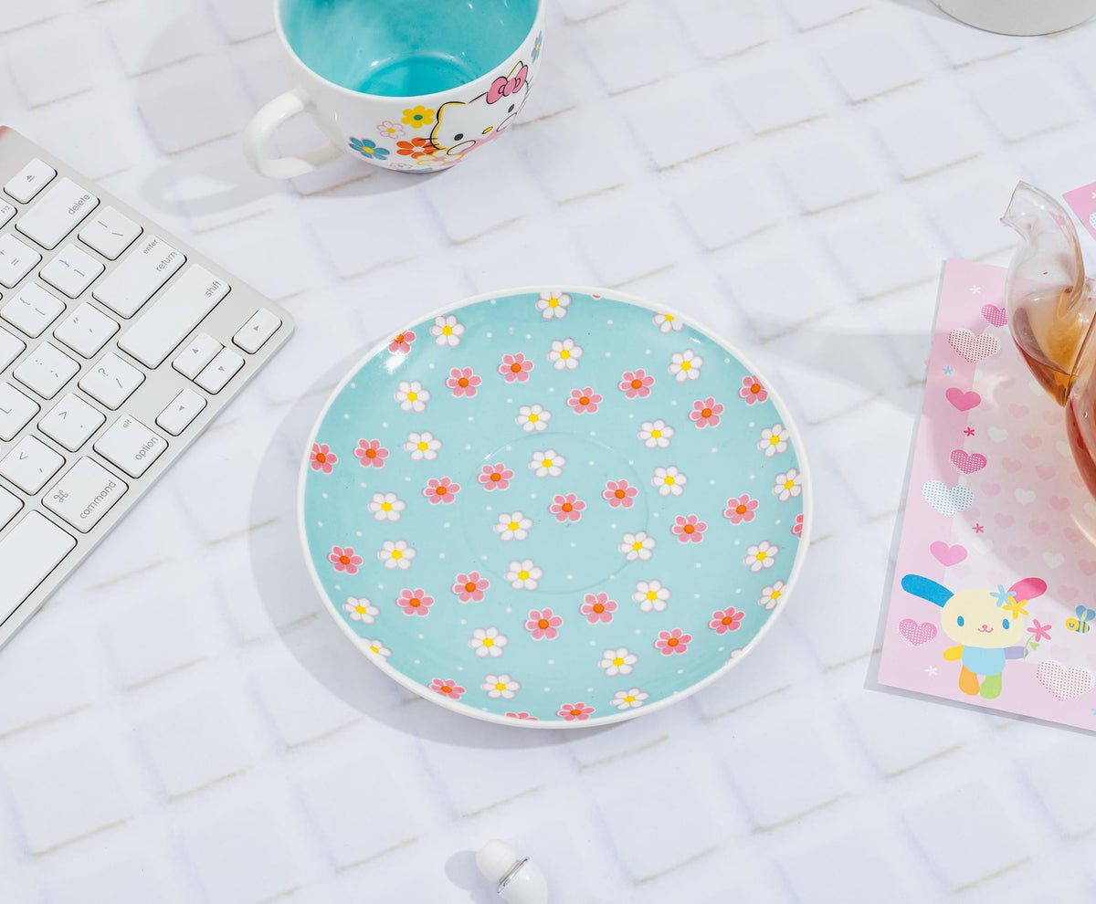 Sanrio Hello Kitty Floral Bone China Teacup and Saucer Set | Holds 7 Ounces