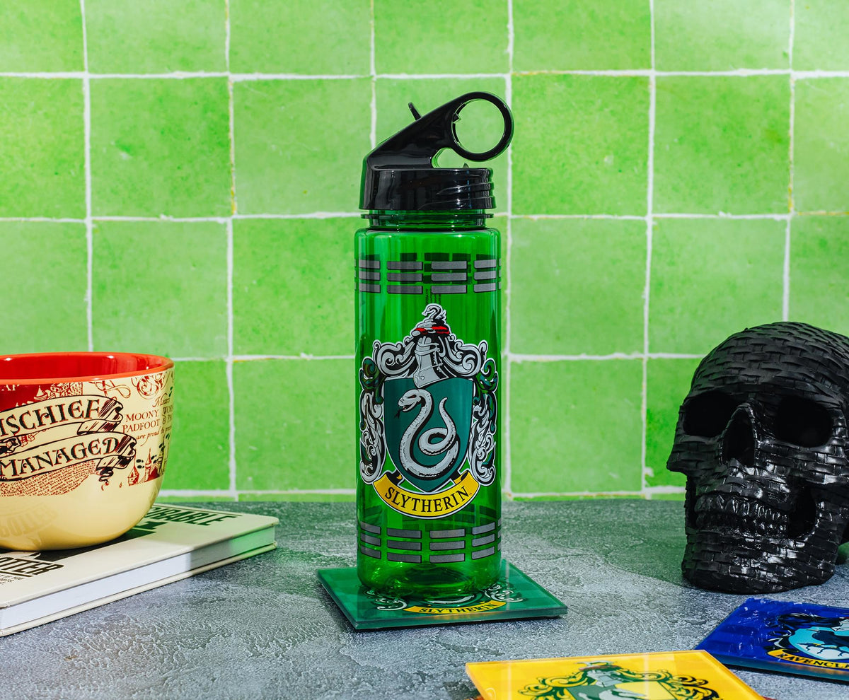 Harry Potter Slytherin Crest Water Bottle With Handle Lid | Holds 20 Ounces