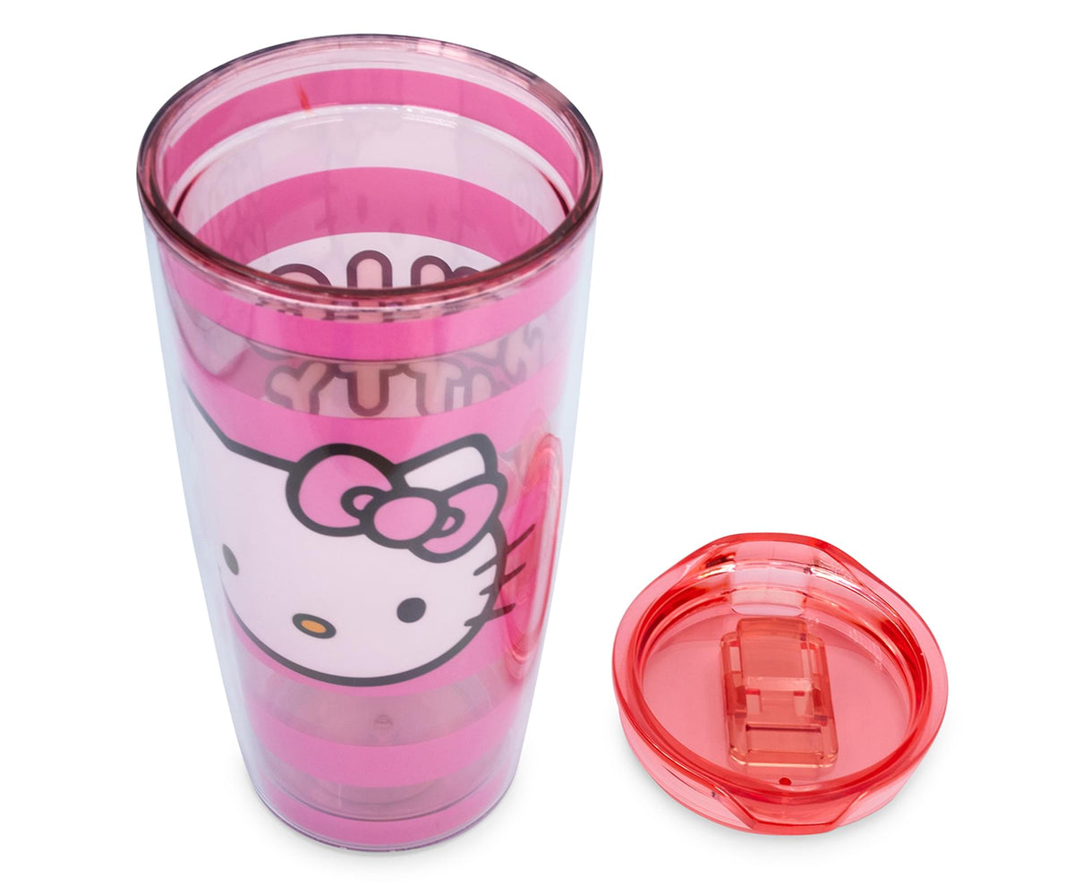 Sanrio Hello Kitty Pink Stripes Travel Tumbler with Slide Close Lid | 20 Ounces