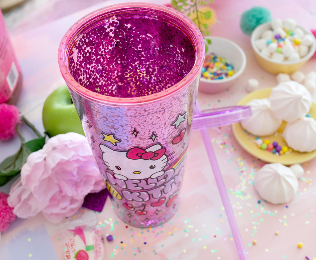 Sanrio Hello Kitty Rainbow Confetti Carnival Cup With Lid and Straw | 32 Ounces