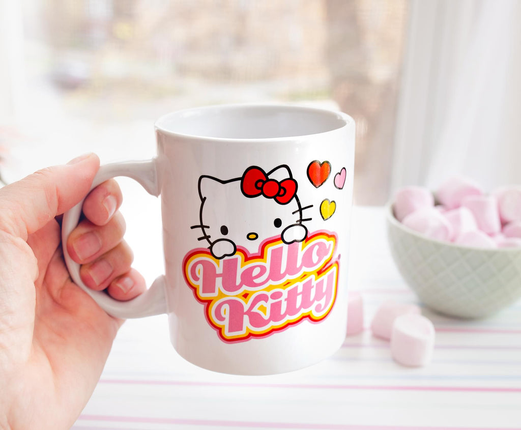 Sanrio Hello Kitty Peek-A-Boo Hearts Ceramic Mug | Holds 12 Ounces