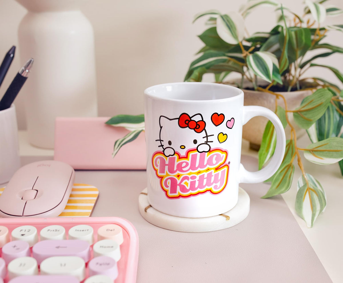 Sanrio Hello Kitty Peek-A-Boo Hearts Ceramic Mug | Holds 12 Ounces