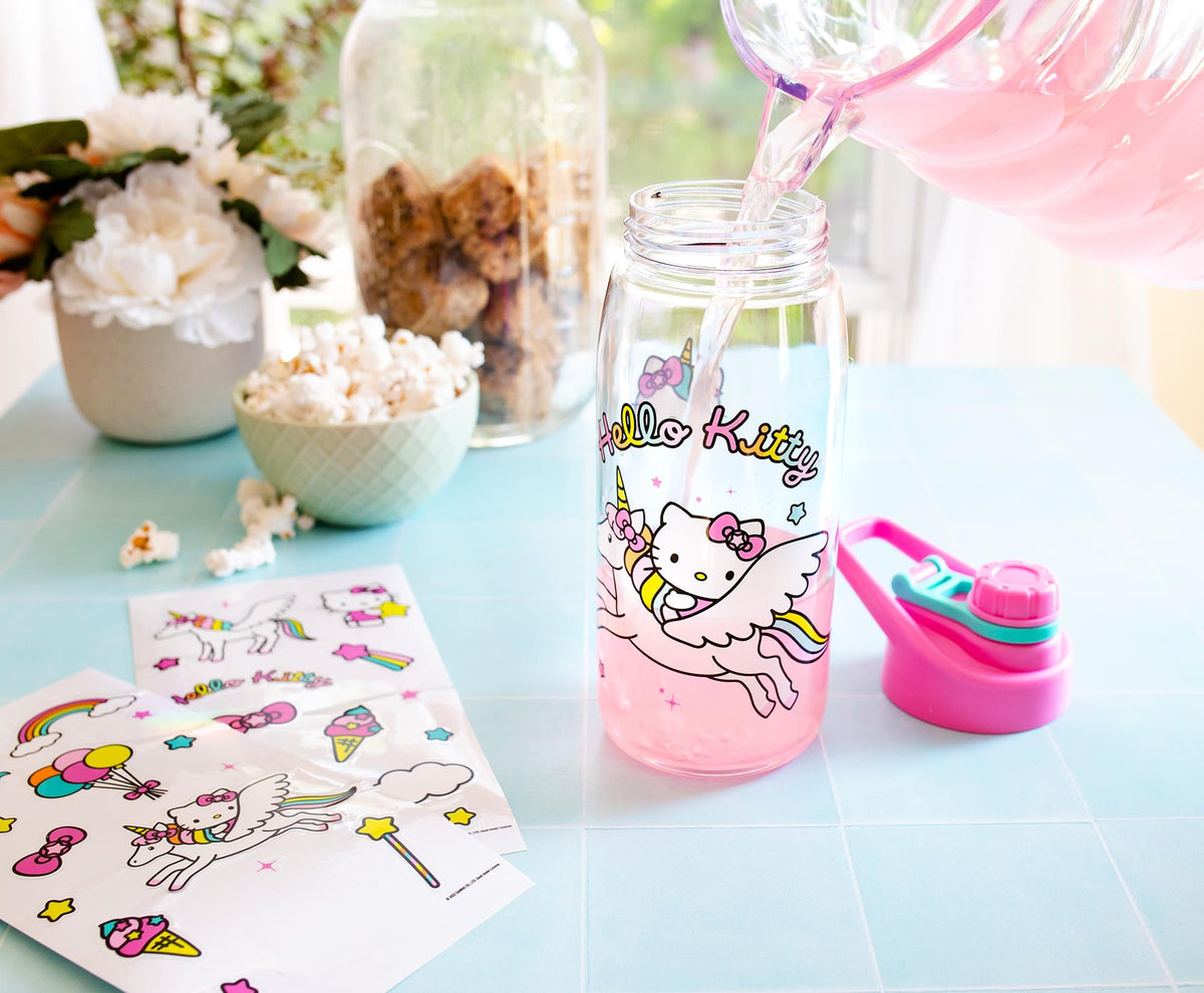 Sanrio Hello Kitty Unicorn Twist Spout Water Bottle and Sticker Set | 20 Ounces