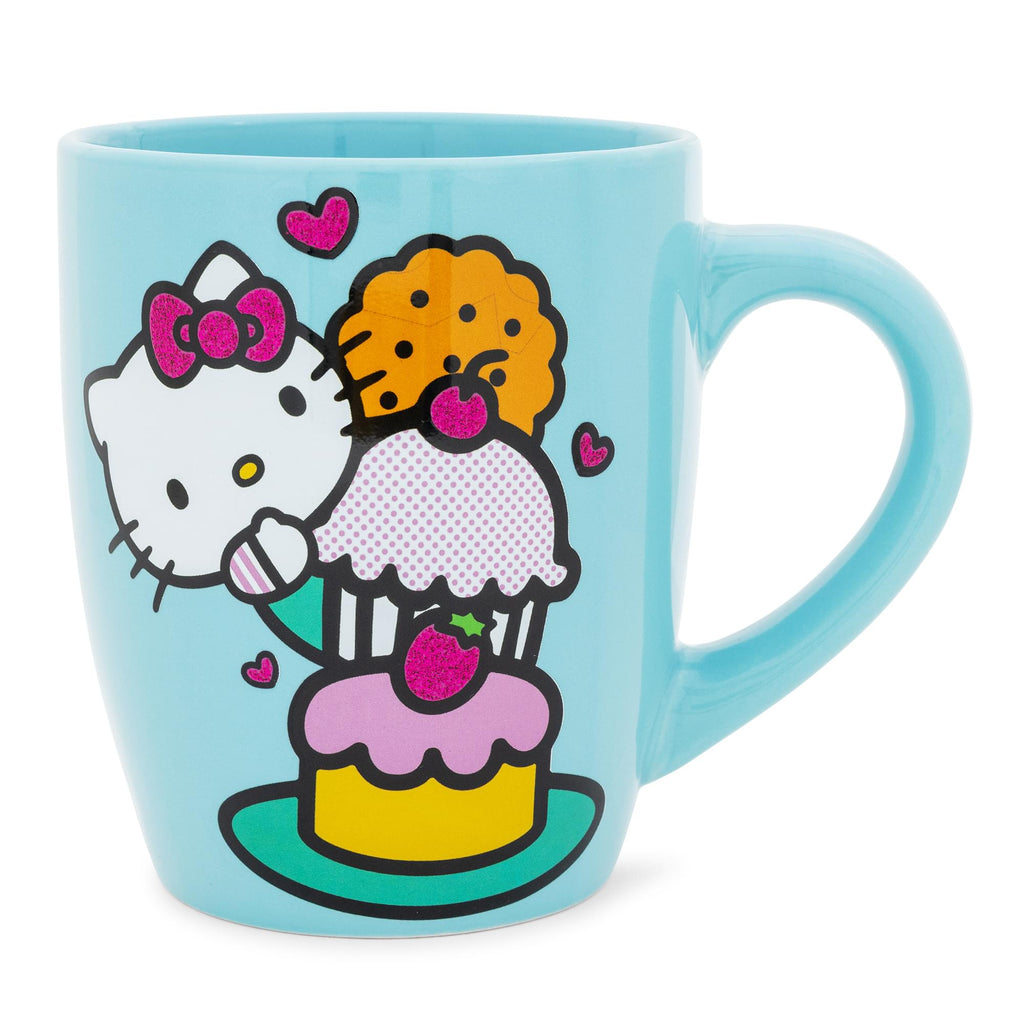 Sanrio Hello Kitty Stacked Sweets Ceramic Glitter Latte Mug | Holds 25 Ounces