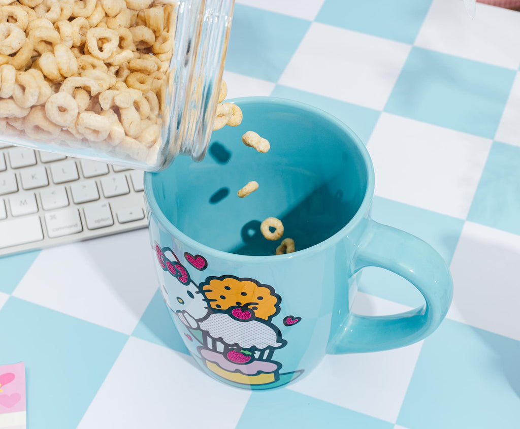 Sanrio Hello Kitty Stacked Sweets Ceramic Glitter Latte Mug | Holds 25 Ounces