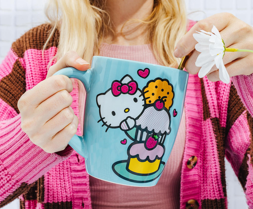 Sanrio Hello Kitty Stacked Sweets Ceramic Glitter Latte Mug | Holds 25 Ounces
