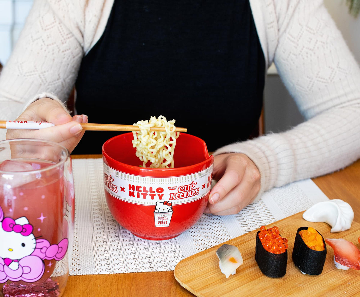 Sanrio Hello Kitty x Nissin Cup Noodles Red Ceramic Ramen Bowl and Chopstick Set