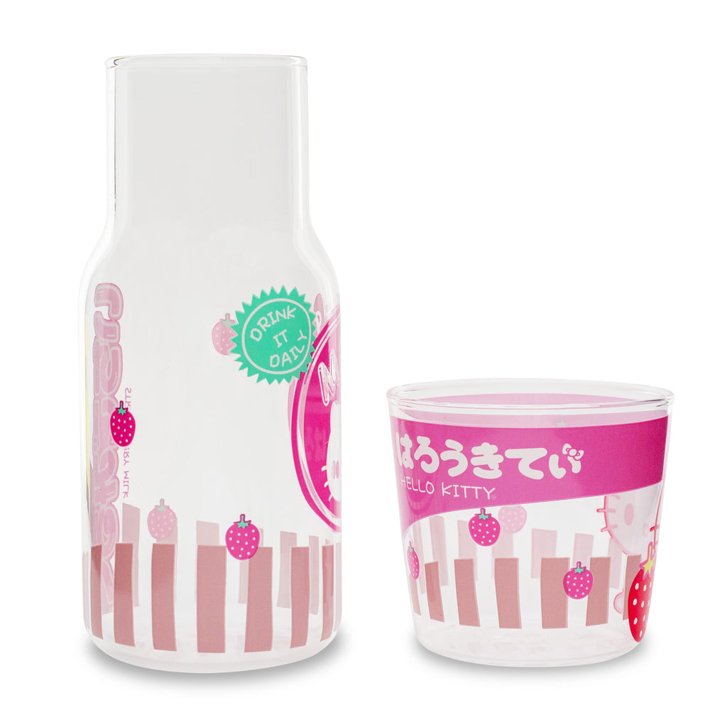 Sanrio Hello Kitty Strawberry Milk 18-Ounce Glass Pitcher and 8-Ounce Cup