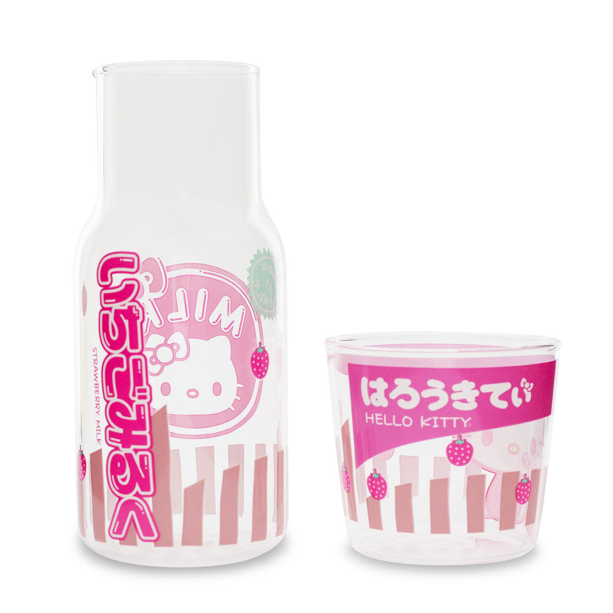 Sanrio Hello Kitty Strawberry Milk 18-Ounce Glass Pitcher and 8-Ounce Cup