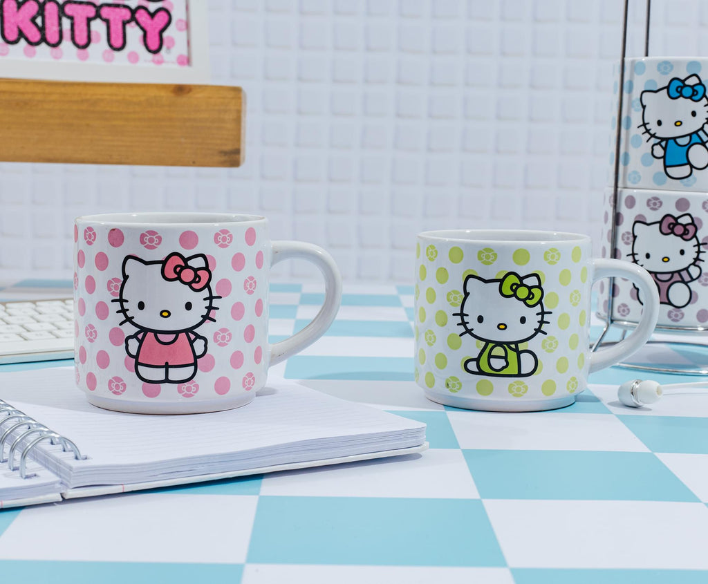 Sanrio Hello Kitty 4-Piece Stacking Mug Set With Wire Rack | Each Hold 10 Ounces