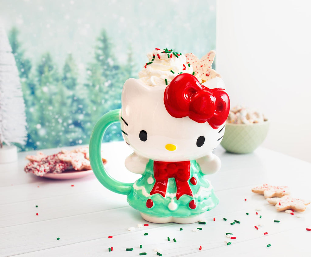 Sanrio Hello Kitty Holiday Tree Dress 3D Sculpted Ceramic Mug | Holds 20 Ounces