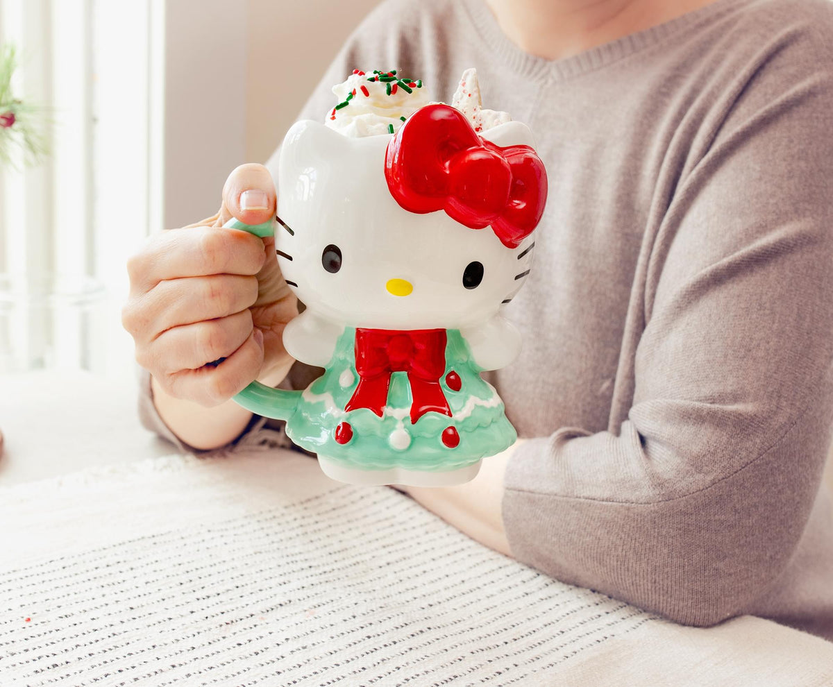 Sanrio Hello Kitty Holiday Tree Dress 3D Sculpted Ceramic Mug | Holds 20 Ounces