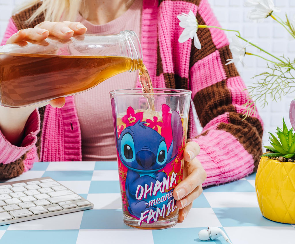 Disney Lilo & Stitch "Ohana Means Family" Pint Glass | Holds 16 Ounces