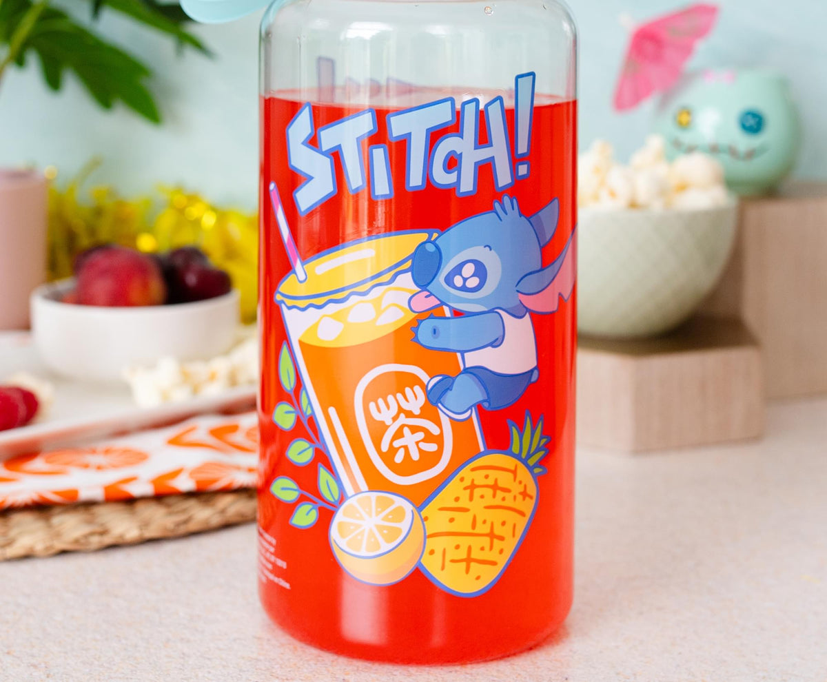 Disney Lilo & Stitch Bubble Tea Water Bottle With Sports Cap | Holds 34 Ounces