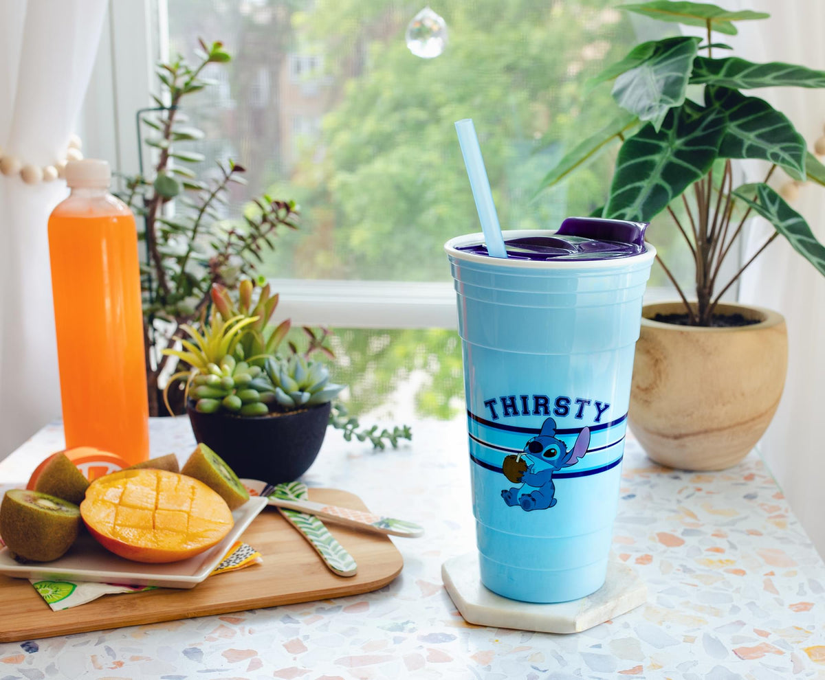 Disney Lilo & Stitch "Thirsty" Tumbler With Lid and Straw | Holds 32 Ounces