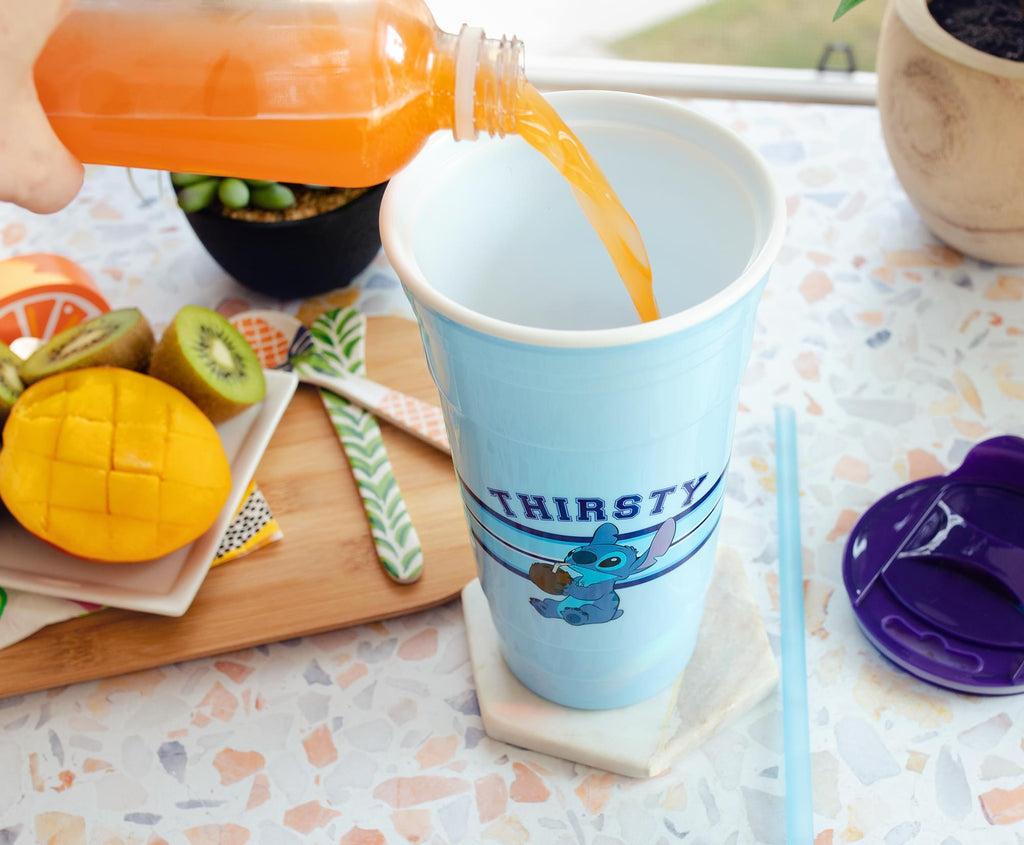 Disney Lilo & Stitch "Thirsty" Tumbler With Lid and Straw | Holds 32 Ounces