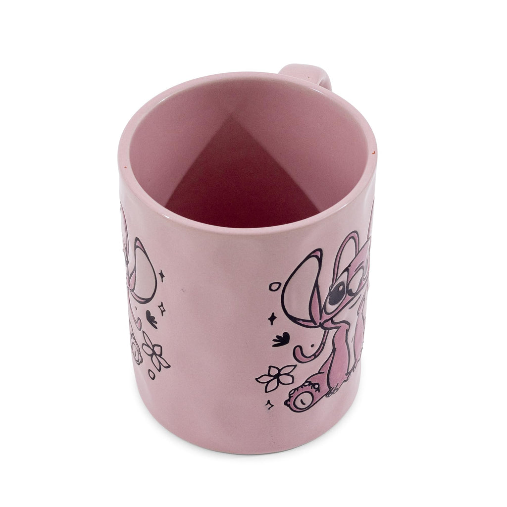 Disney Lilo & Stitch Angel Floral Ceramic Pottery Mug | Holds 17 Ounces