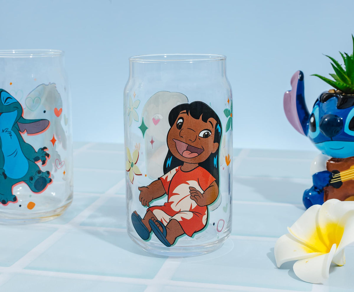 Disney Lilo & Stitch Characters 4-Piece Glass Can Set | Each Holds 16 Ounces