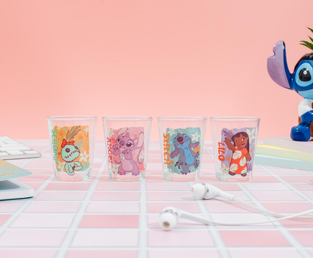 Disney Lilo & Stitch Tropical Characters 2-Ounce Mini Shot Glasses | Set of 4