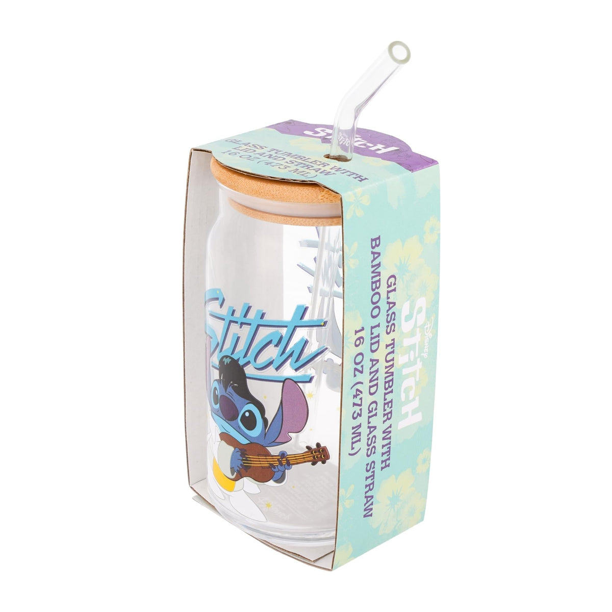 Disney Lilo & Stitch Elvis Stitch 16-Ounce Glass Tumbler With Lid and Straw