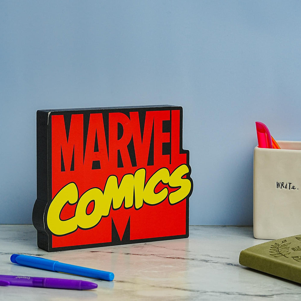 Marvel Comics Logo Die-Cut Wooden Wall Art Sign | 7 x 8 Inches