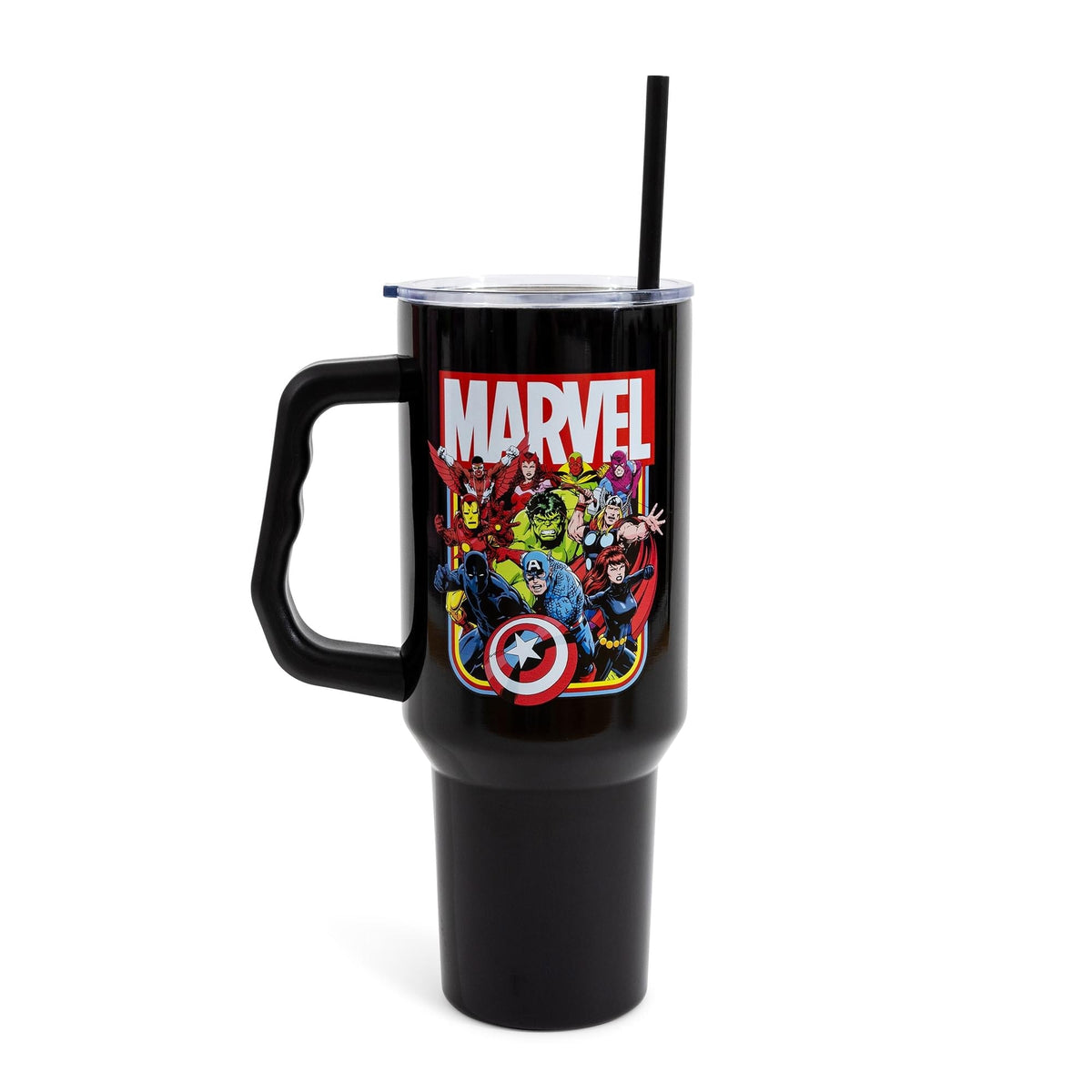 Marvel Comics The Avengers 40-Ounce Black Stainless Steel Tumbler With Handle