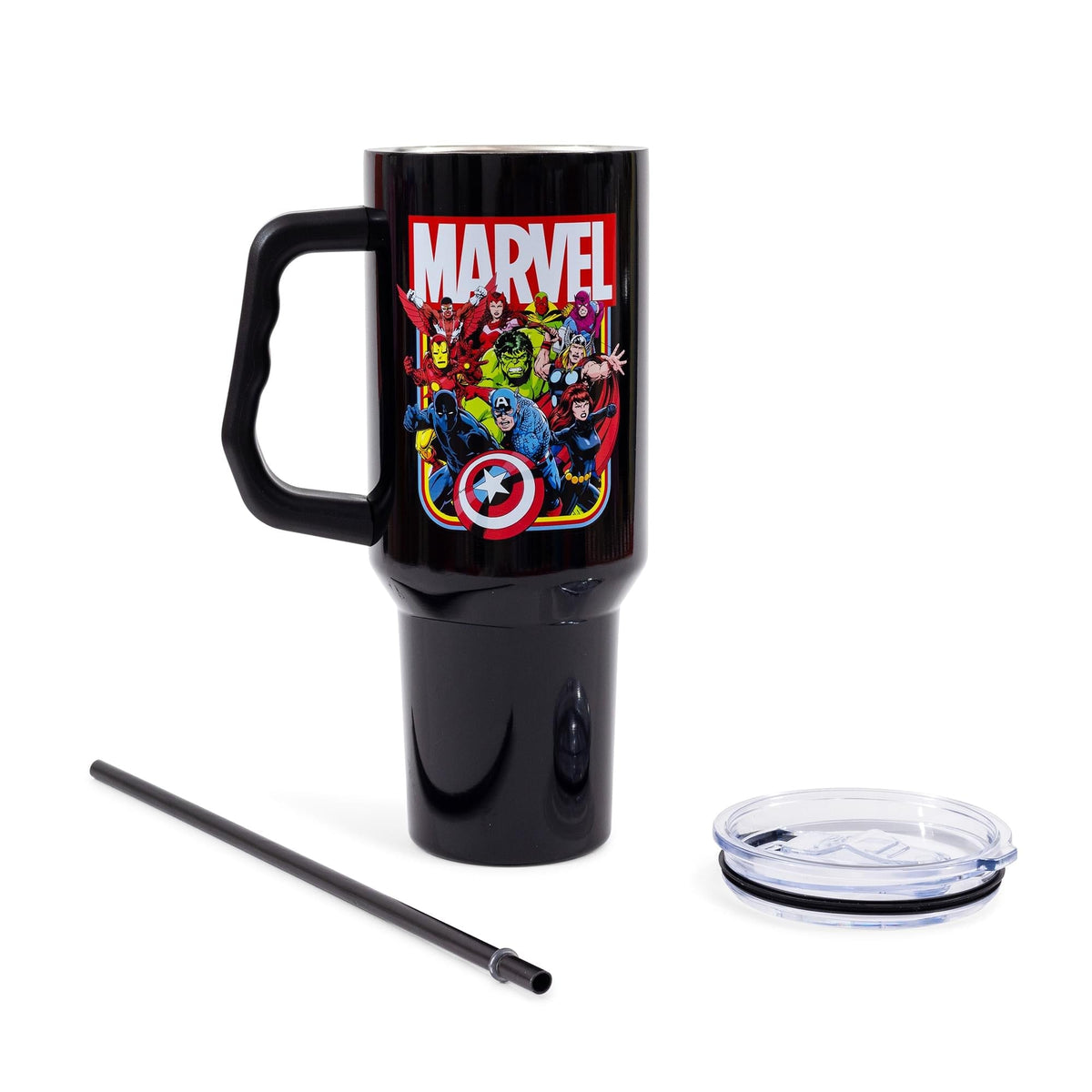 Marvel Comics The Avengers 40-Ounce Black Stainless Steel Tumbler With Handle