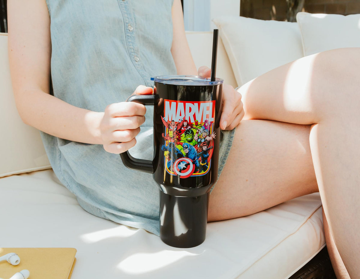 Marvel Comics The Avengers 40-Ounce Black Stainless Steel Tumbler With Handle
