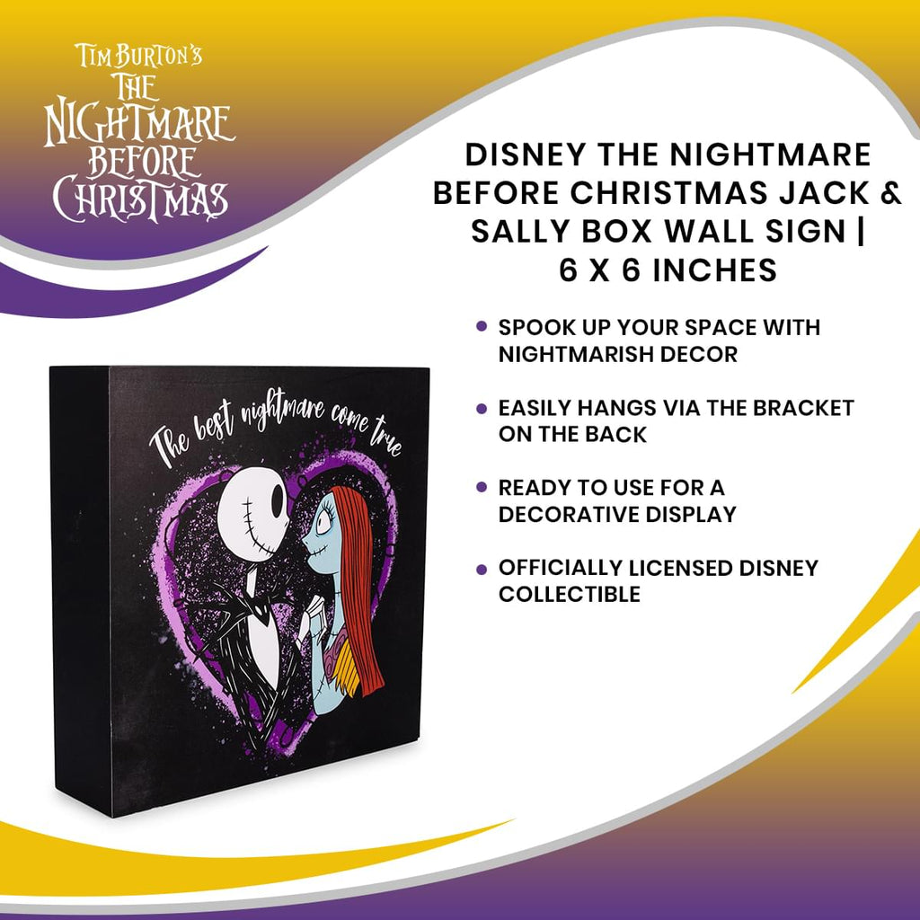 Disney The Nightmare Before Christmas Jack & Sally Box Wall Sign | 6 x 6 Inches