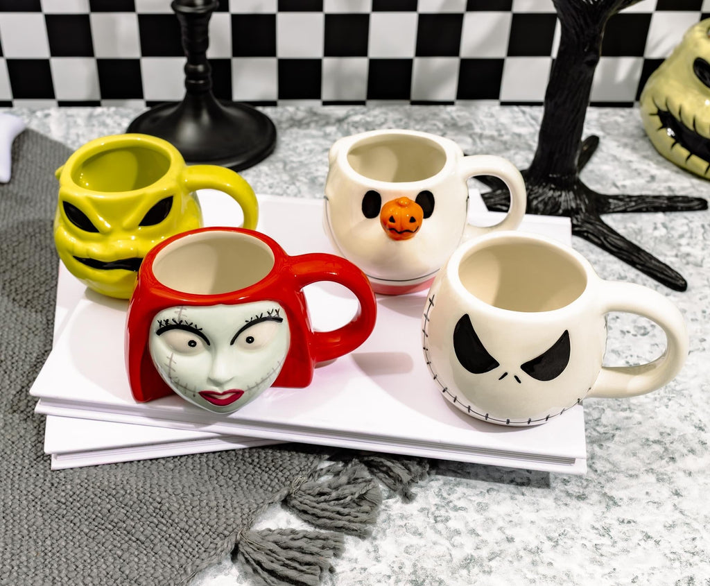 Disney The Nightmare Before Christmas 4-Piece Sculpted Mug Set | Holds 4 Ounces