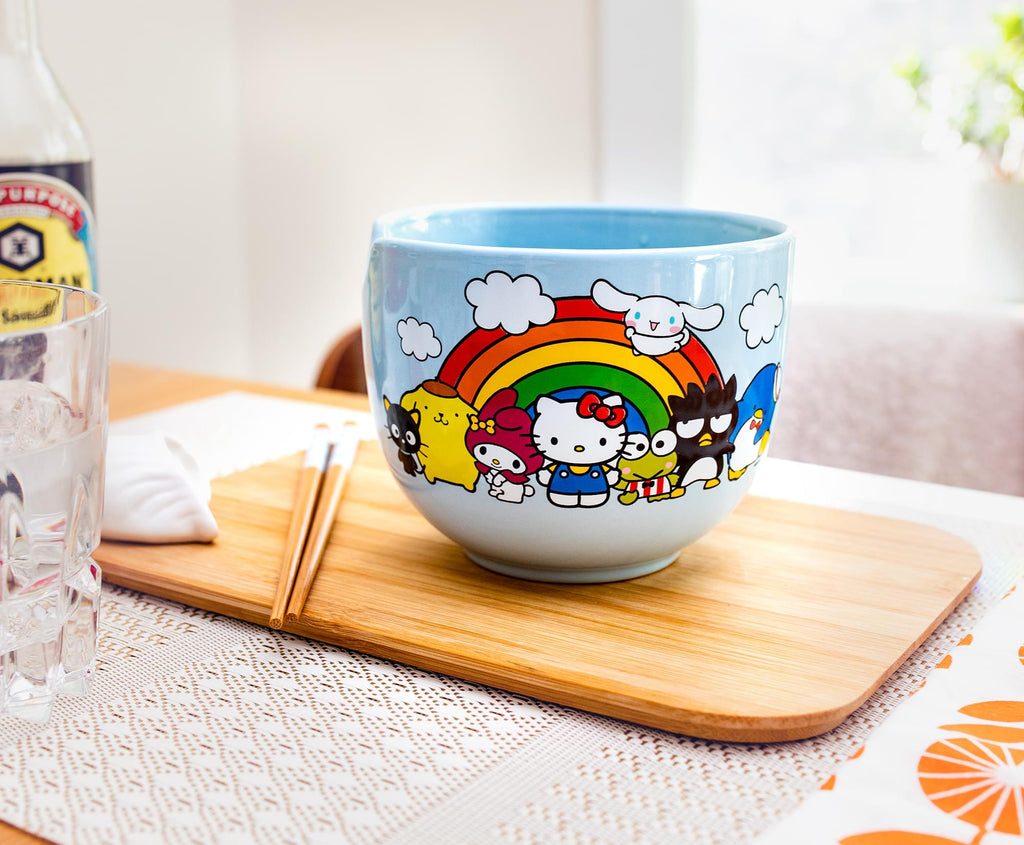 Sanrio Hello Kitty and Friends Rainbow Ceramic Ramen Bowl and Chopstick Set