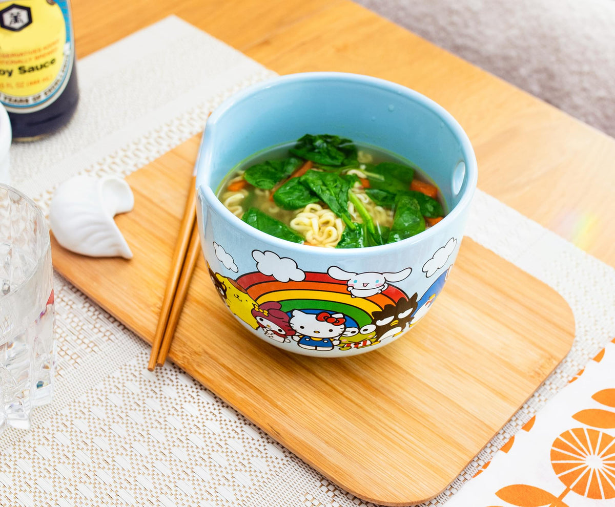 Sanrio Hello Kitty and Friends Rainbow Ceramic Ramen Bowl and Chopstick Set