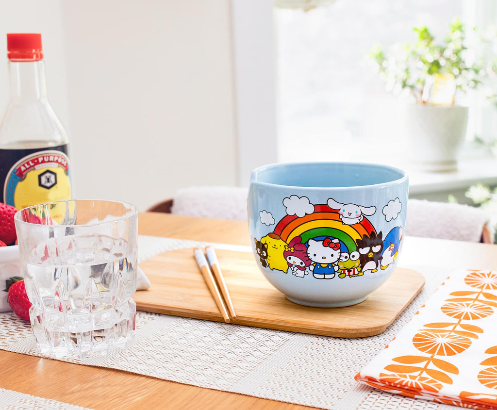 Sanrio Hello Kitty and Friends Rainbow Ceramic Ramen Bowl and Chopstick Set
