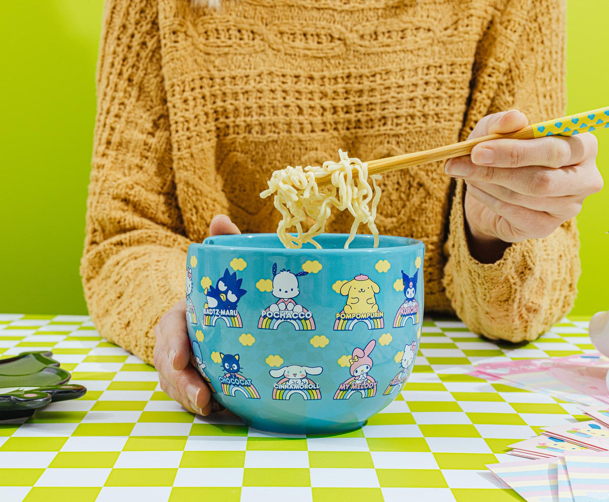 Sanrio Hello Kitty and Friends Blue 20-Ounce Ramen Bowl and Chopstick Set