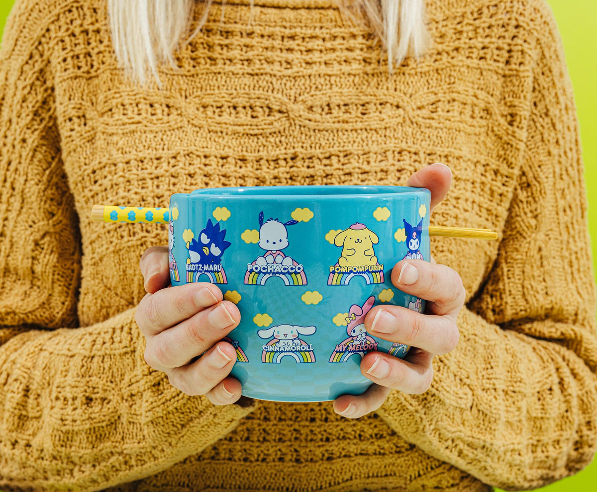 Sanrio Hello Kitty and Friends Blue 20-Ounce Ramen Bowl and Chopstick Set