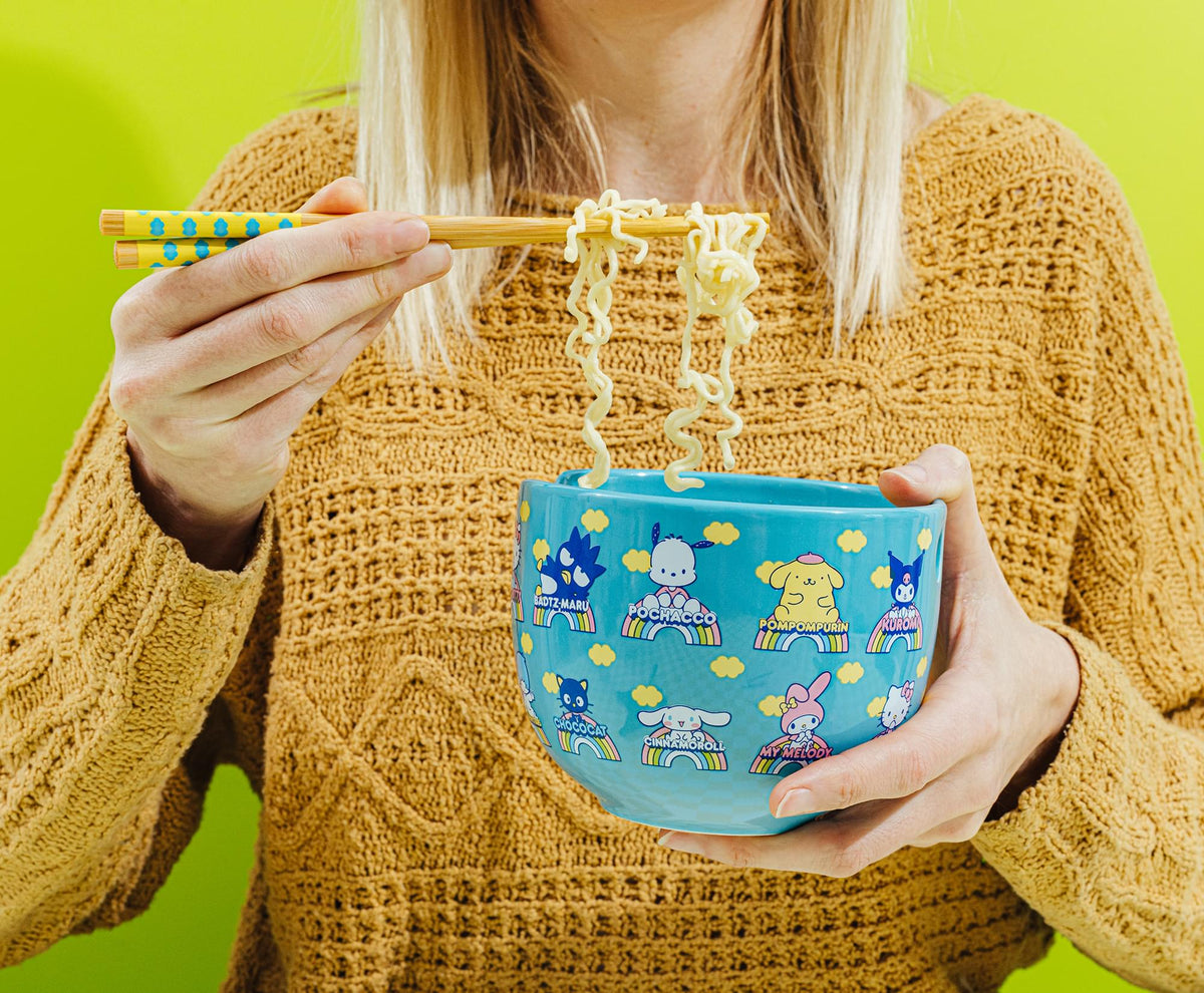 Sanrio Hello Kitty and Friends Blue 20-Ounce Ramen Bowl and Chopstick Set