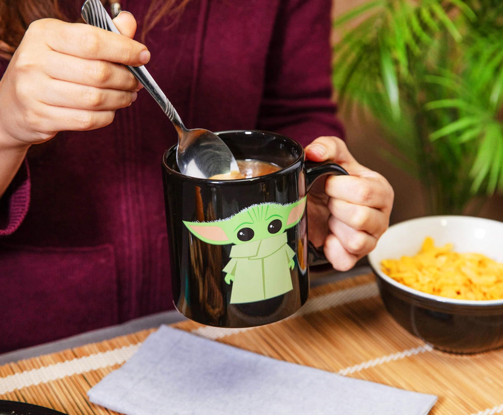 Star Wars: The Mandalorian Grogu Black Jumbo Ceramic Mug | Holds 20 Ounces